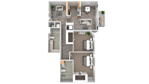Floor plan for 2 beds, 2 baths, 1204 sqft
